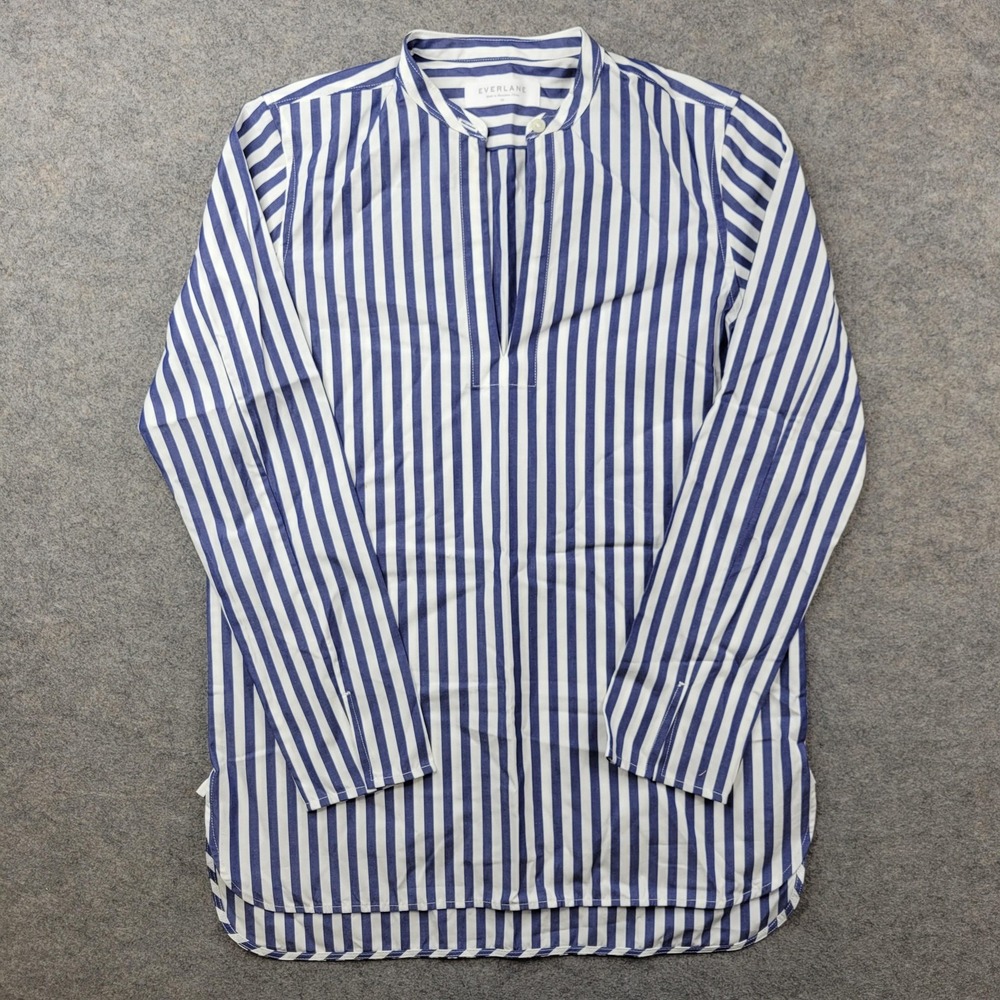 Everlane Blouse Womens 00 Blue White Stripe Long Sleeve Tunic Top Cotton